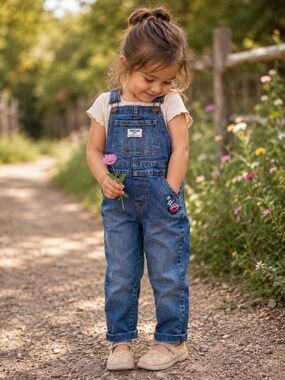 OshKosh B’gosh Floral Embroidered Denim Bib Overalls 2T Toddler | flower accent